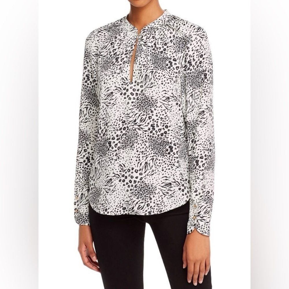 Joie Shauna Porcelain Blouse, Black/White Animal Print, Size Large